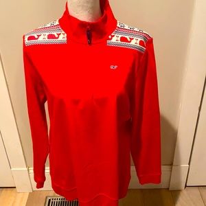 Brand new women’s Vineyard Vines zip up pullover. Size large. Color is red/navy